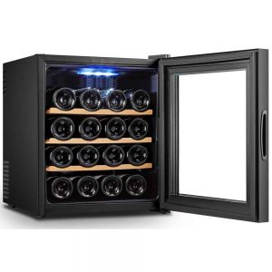 מקרר יין 16 בקבוקים דיגיטלי UV WINEBAR דלת מראה כהה+מדפי עץ פתוח
